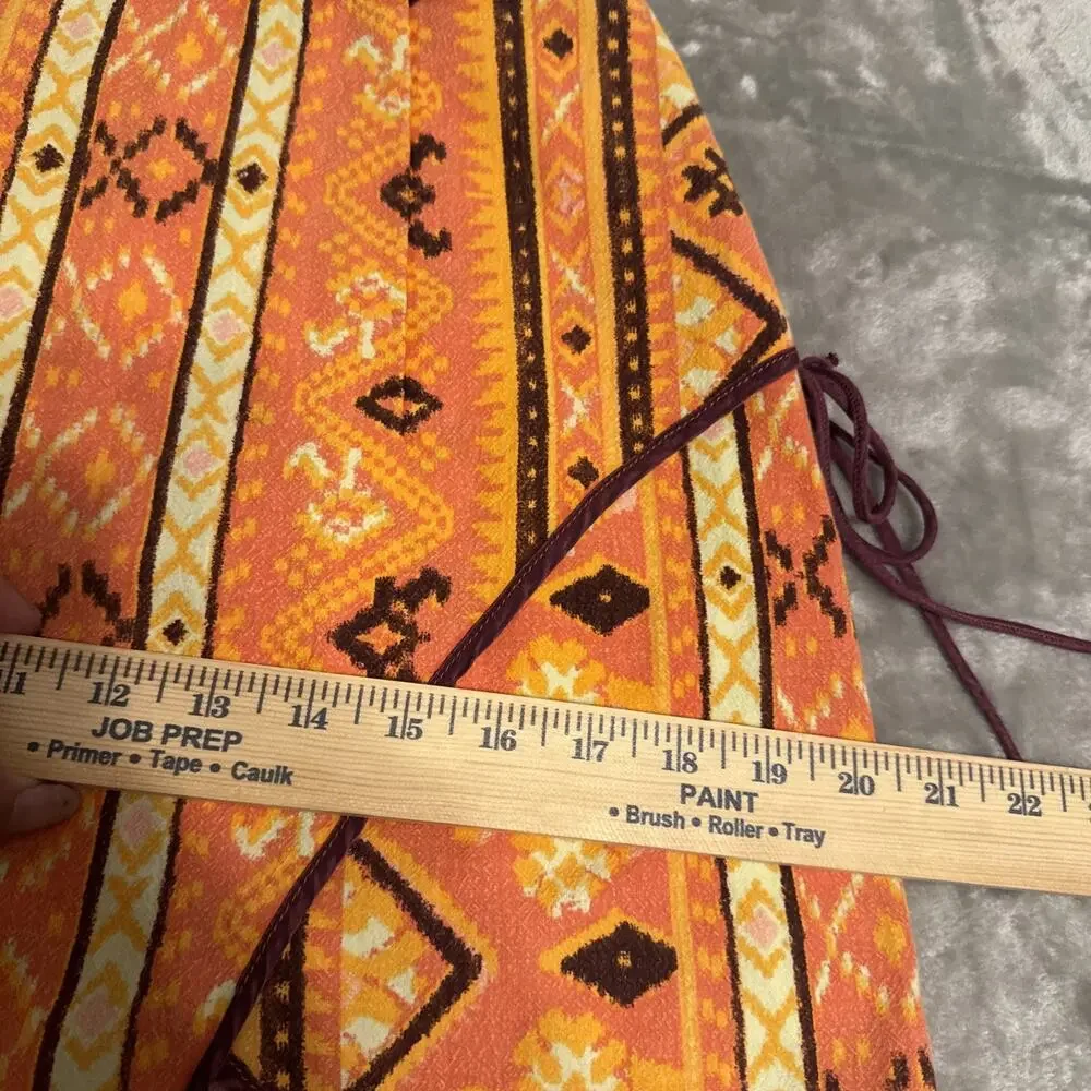 Free People Dark Green Cream Linen Tie Wrap Mini Short Skirt Women Size 10